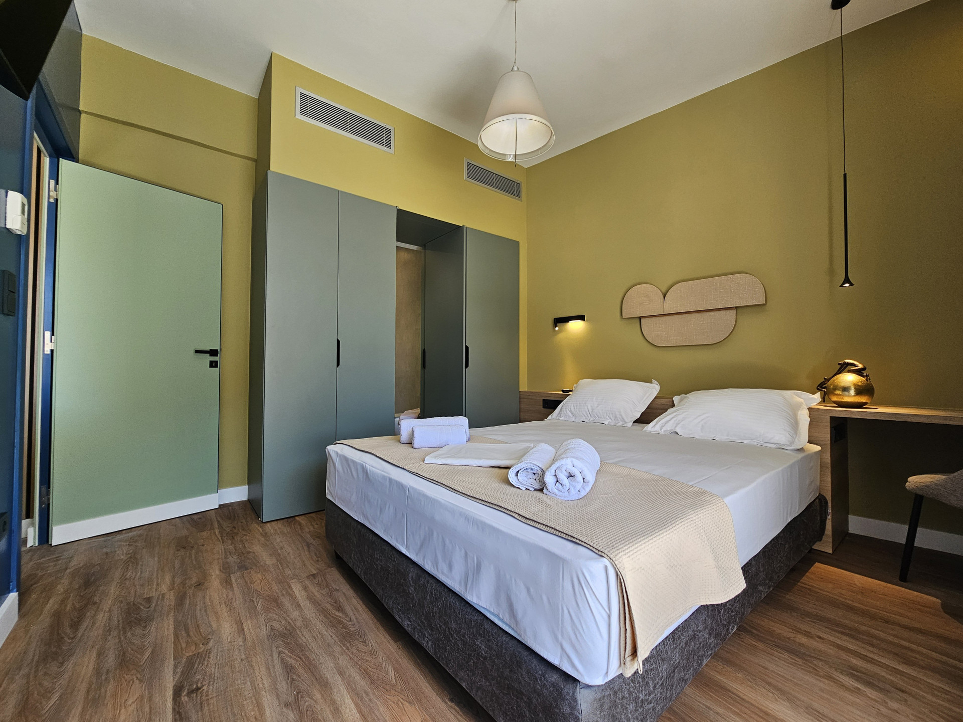 Bedroom with yellow walls