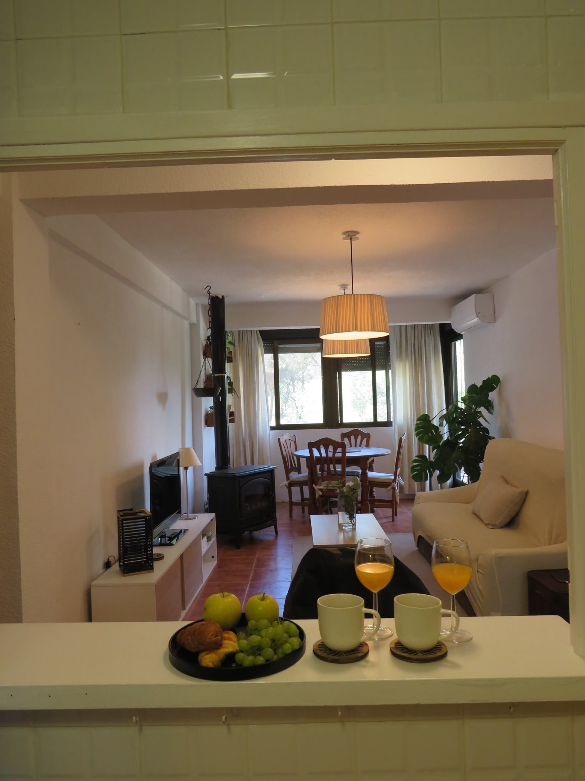 Kitchen pass-through view to living room