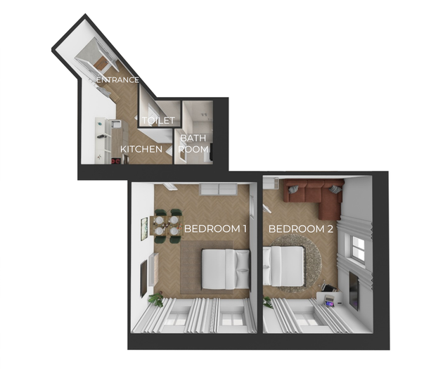 Neues City-Apartment, 2 Schlafzimmer, 5 Gäste
