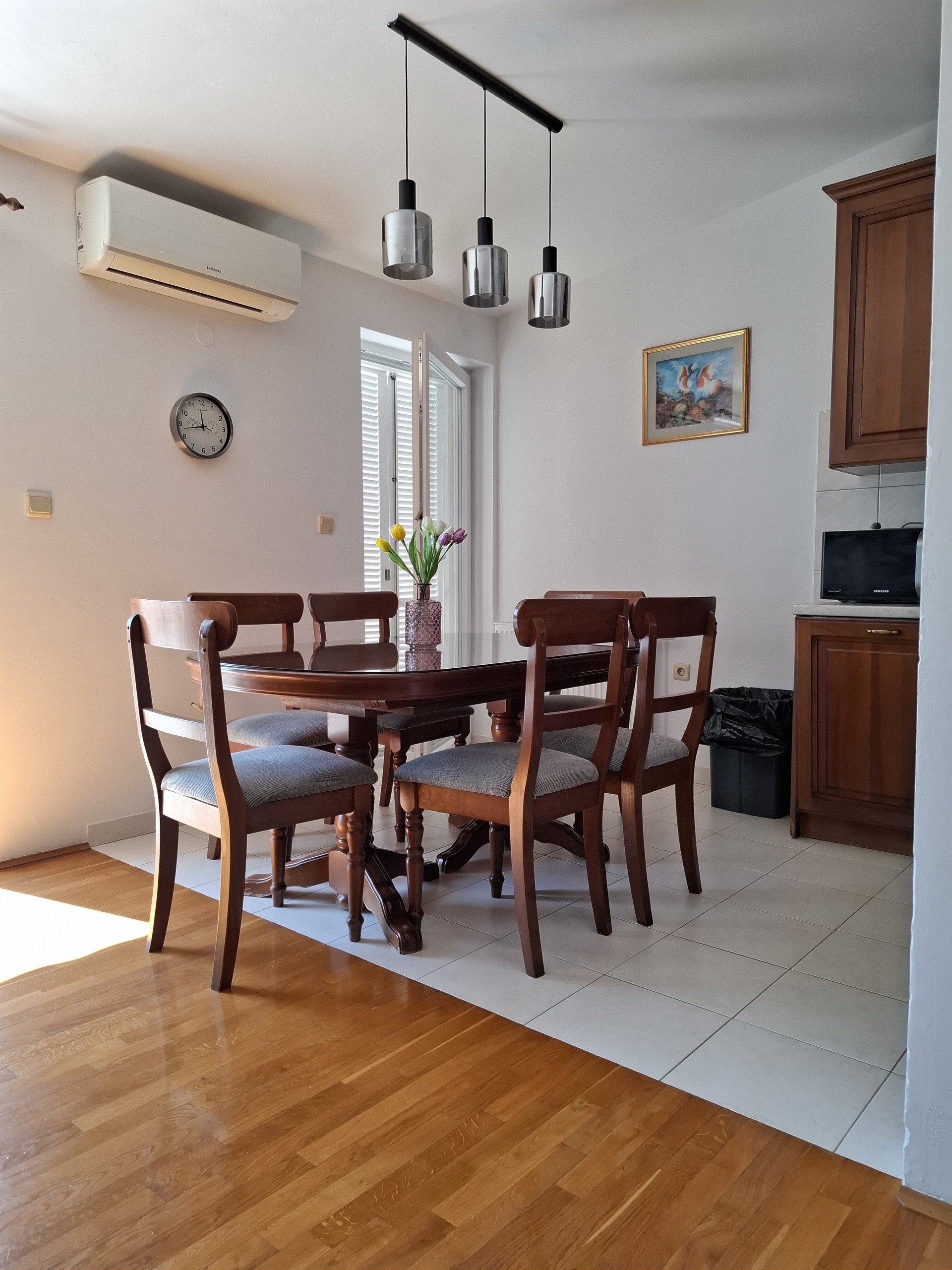 Dining room with wooden table