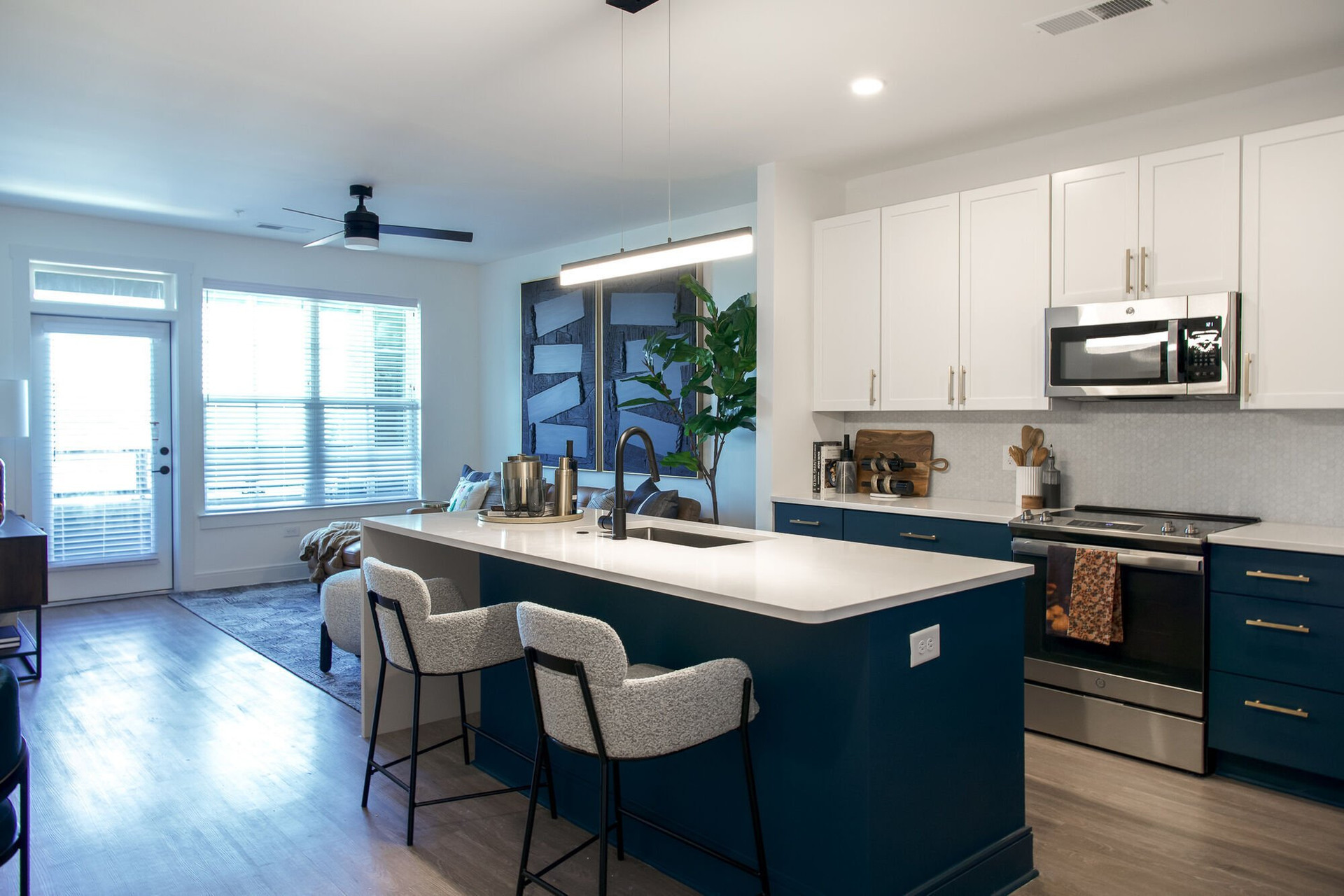 Kitchen island open to living