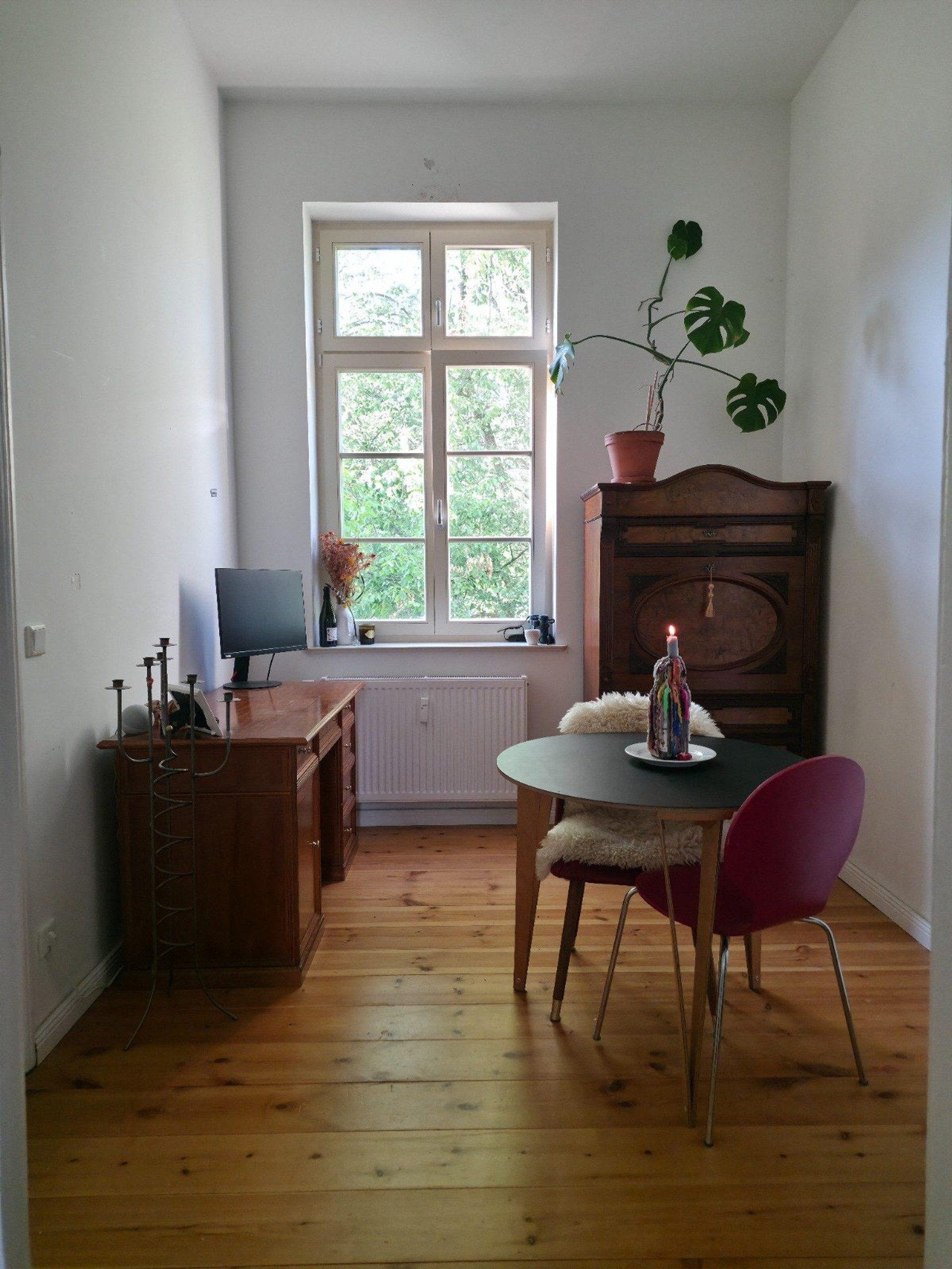 Dining area with desk workspace