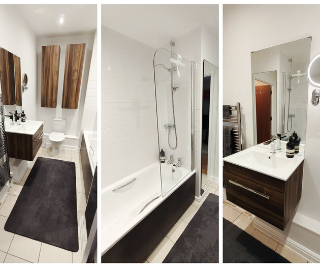 Bathroom with bath and vanity