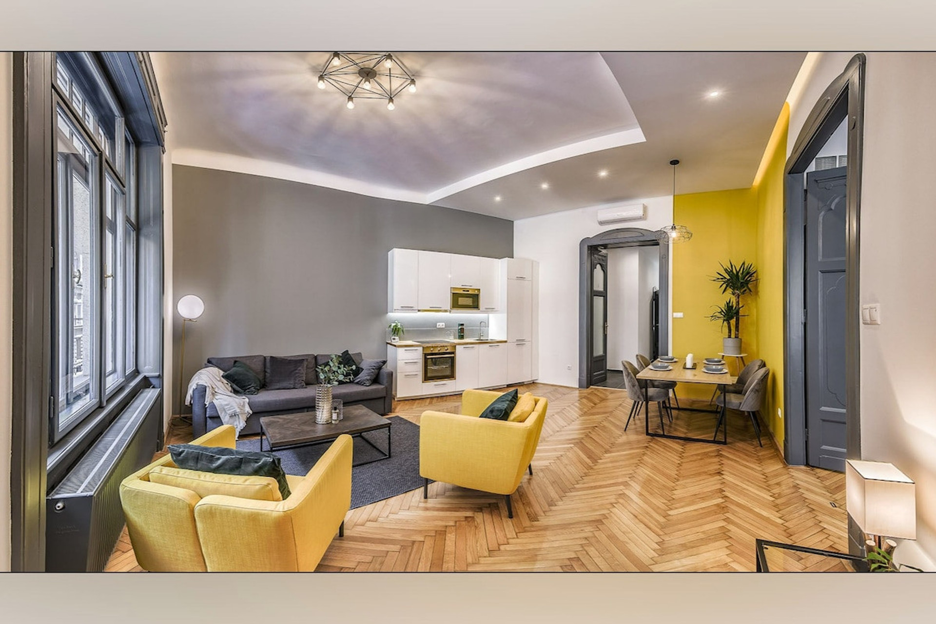 Living-room and kitchen.