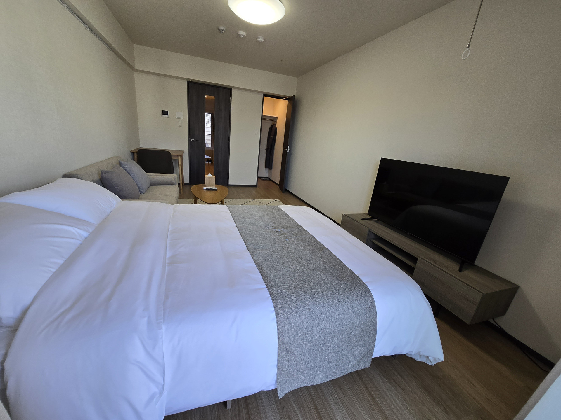 Bedroom with TV and sofa