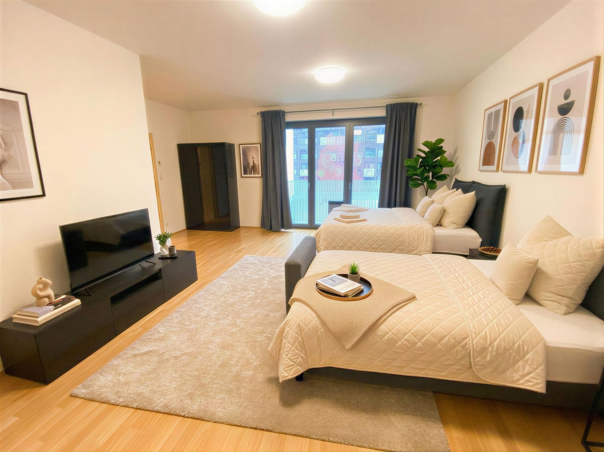 Bright living area with two beds