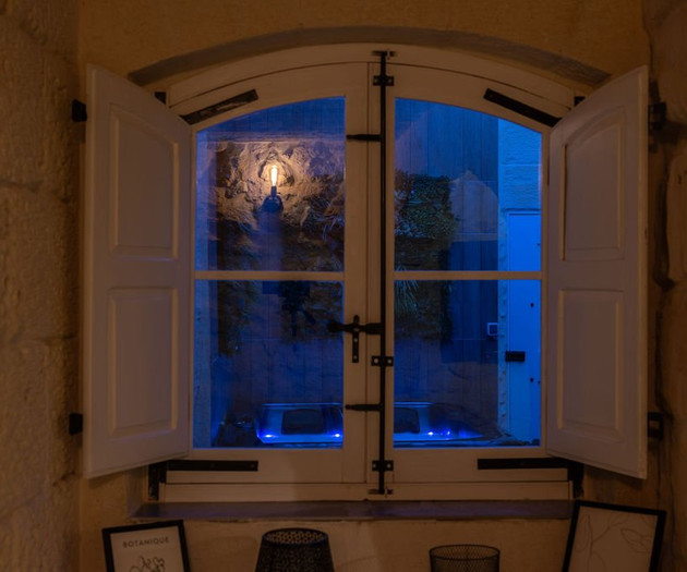 Night view of hot tub area