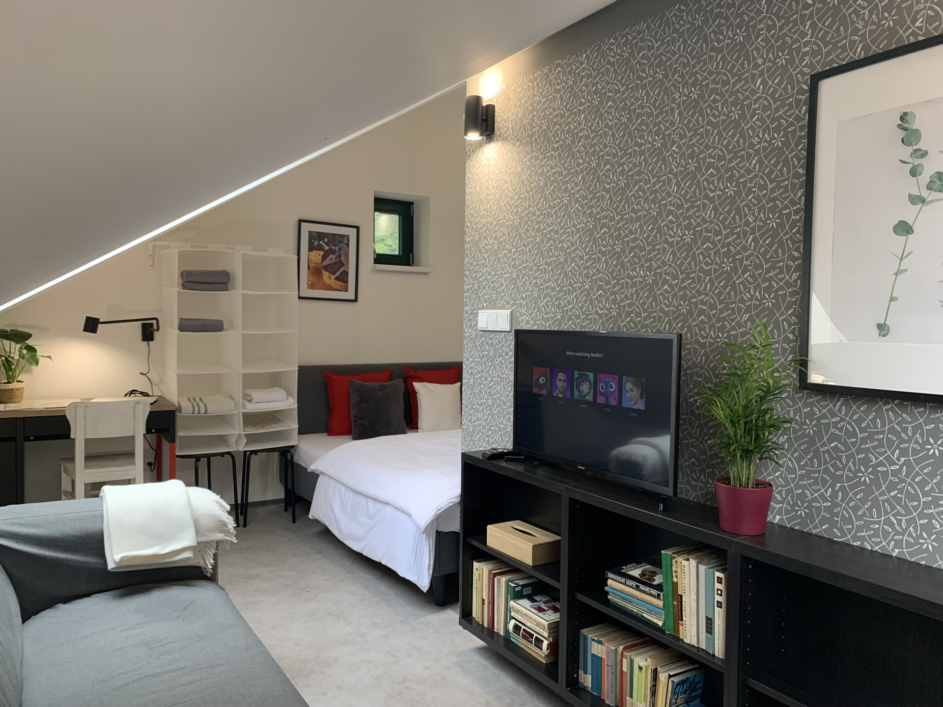 Bright attic studio overview