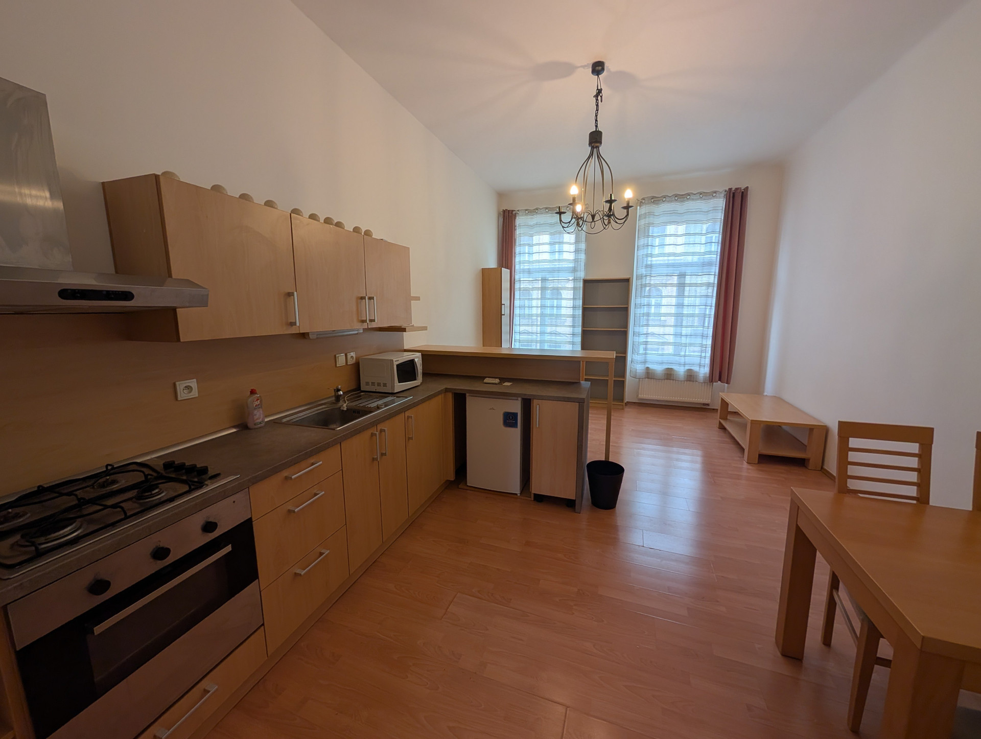Kitchen living area bright windows