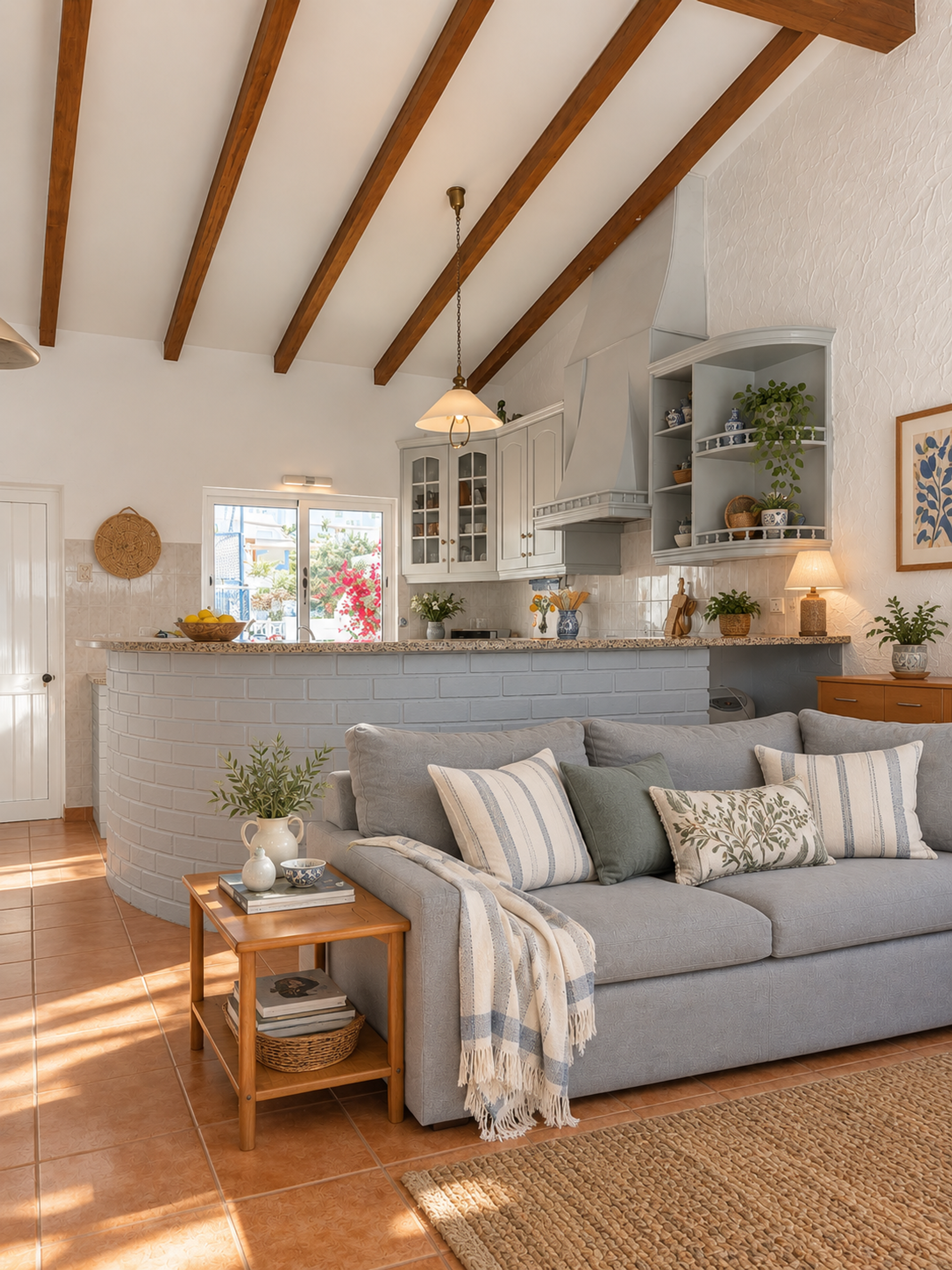Living room with vaulted ceiling