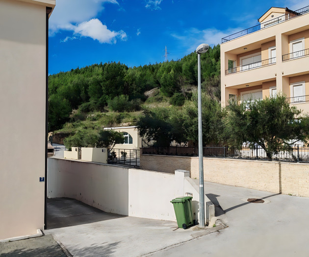 Building exterior and parking area