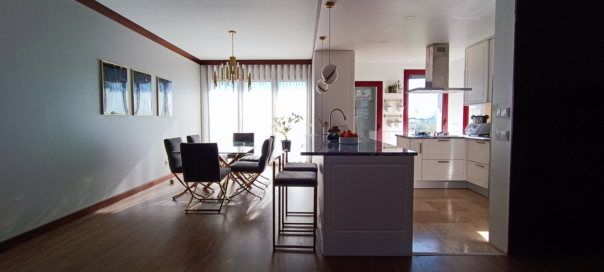 Open dining and kitchen area