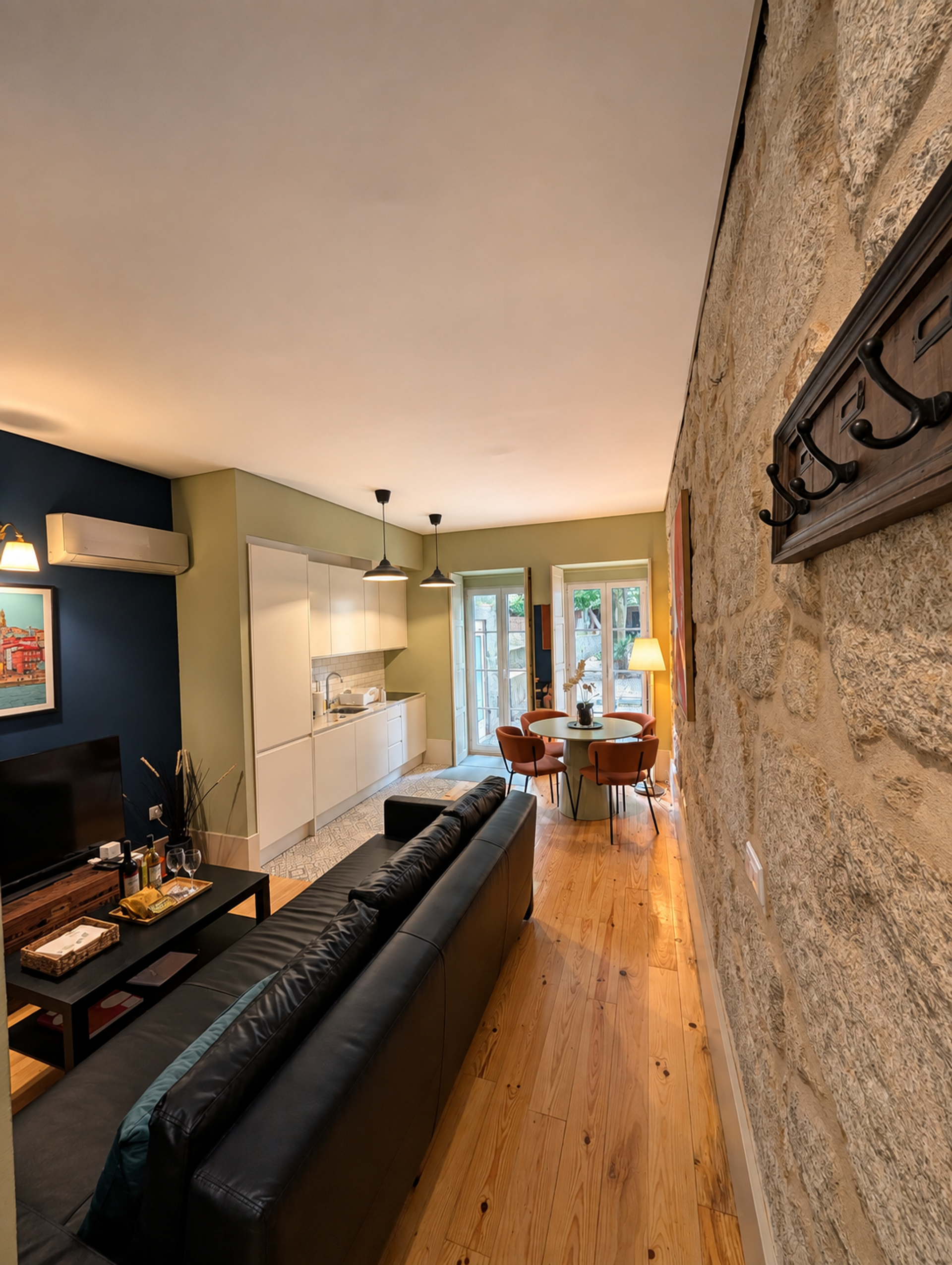 Living room with kitchenette view