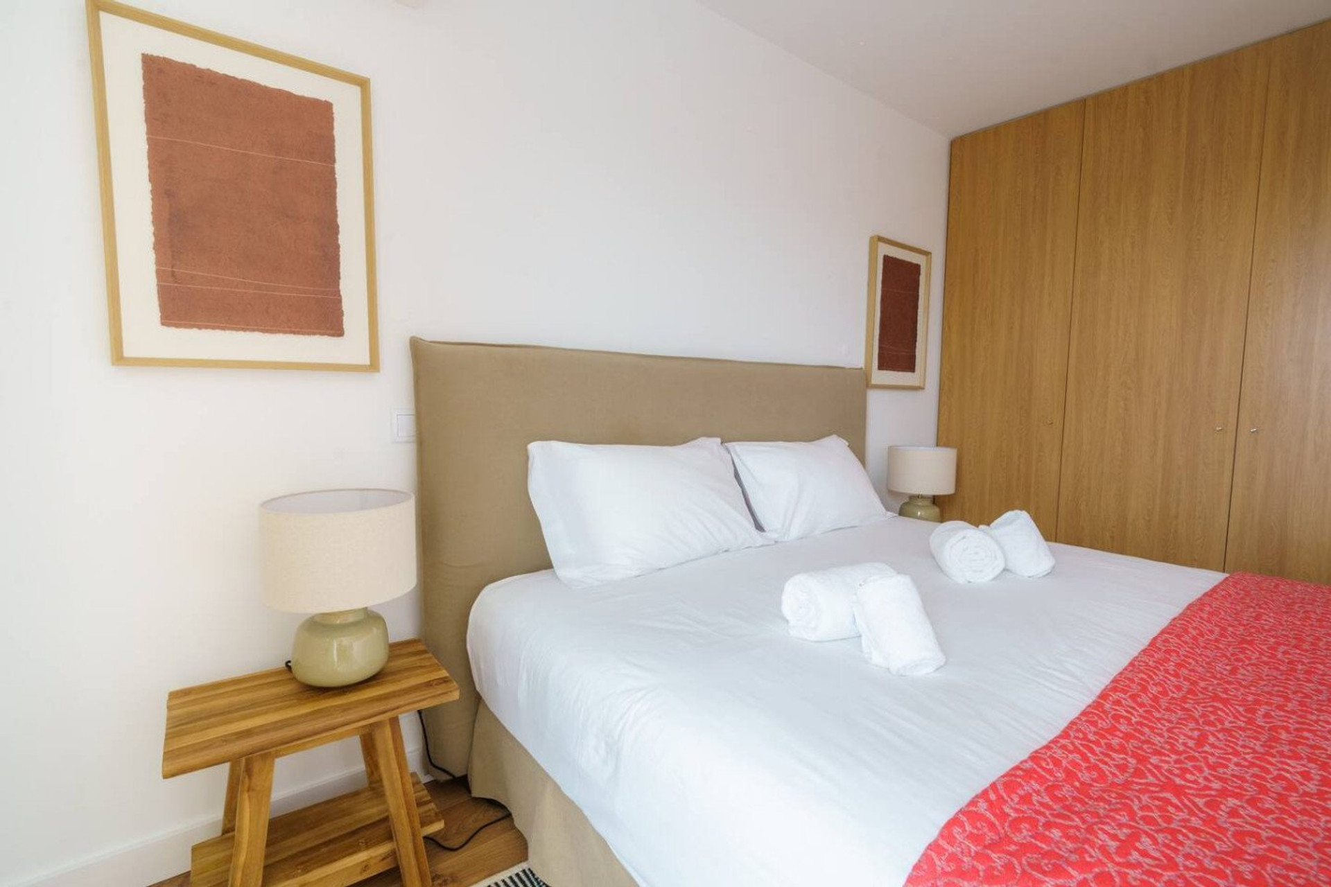 Bedroom with wooden wardrobe