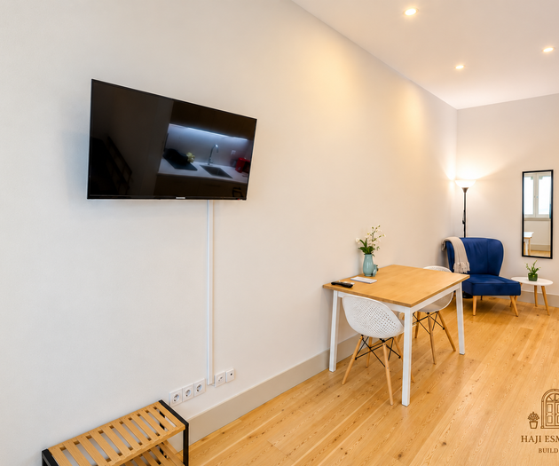 Dining table and wall TV