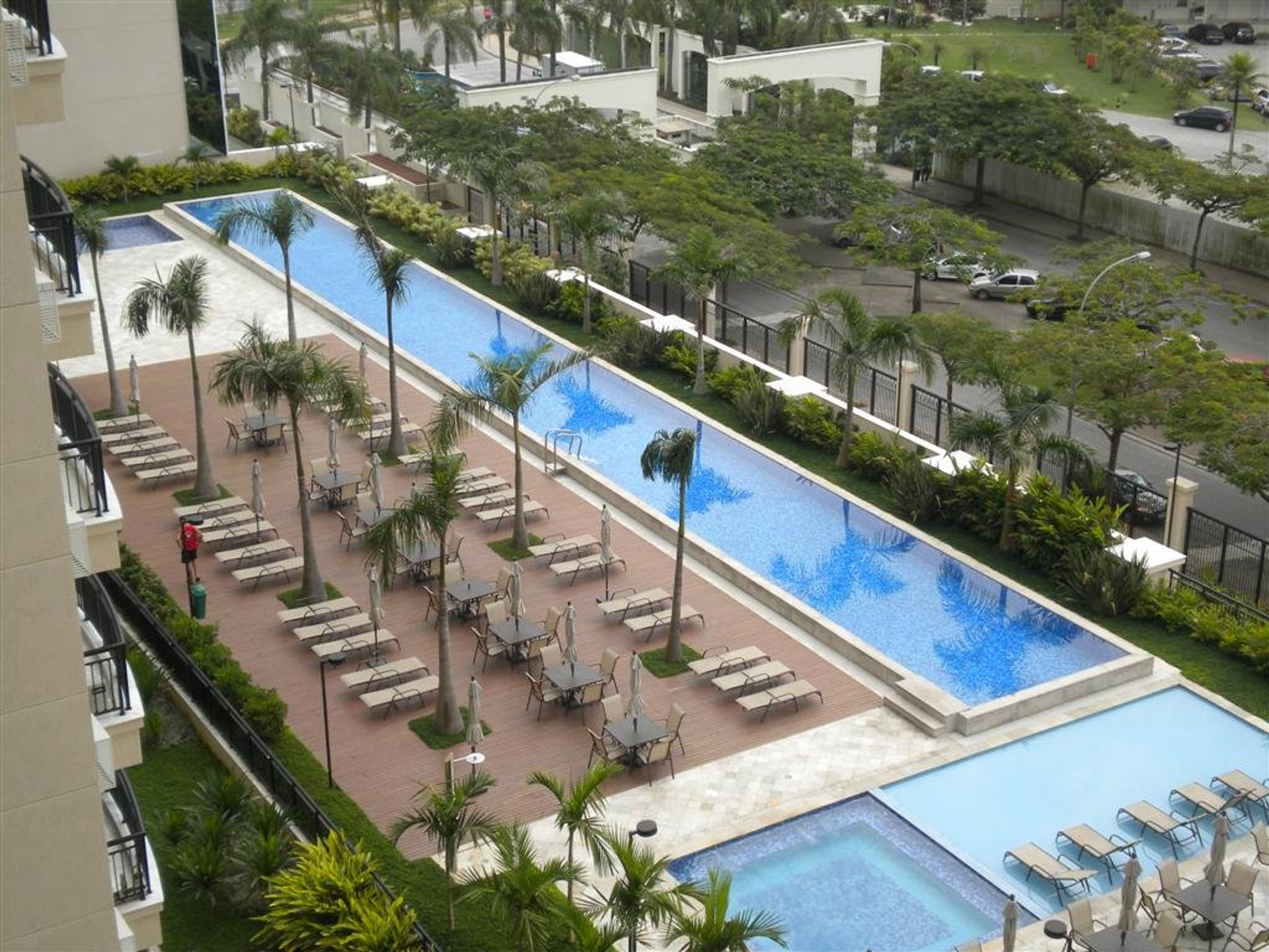 Aerial view of pool and loungers