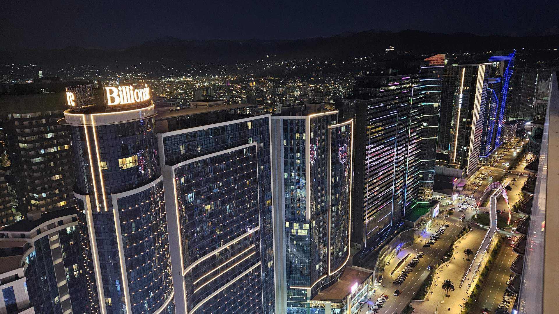 City buildings illuminated at night