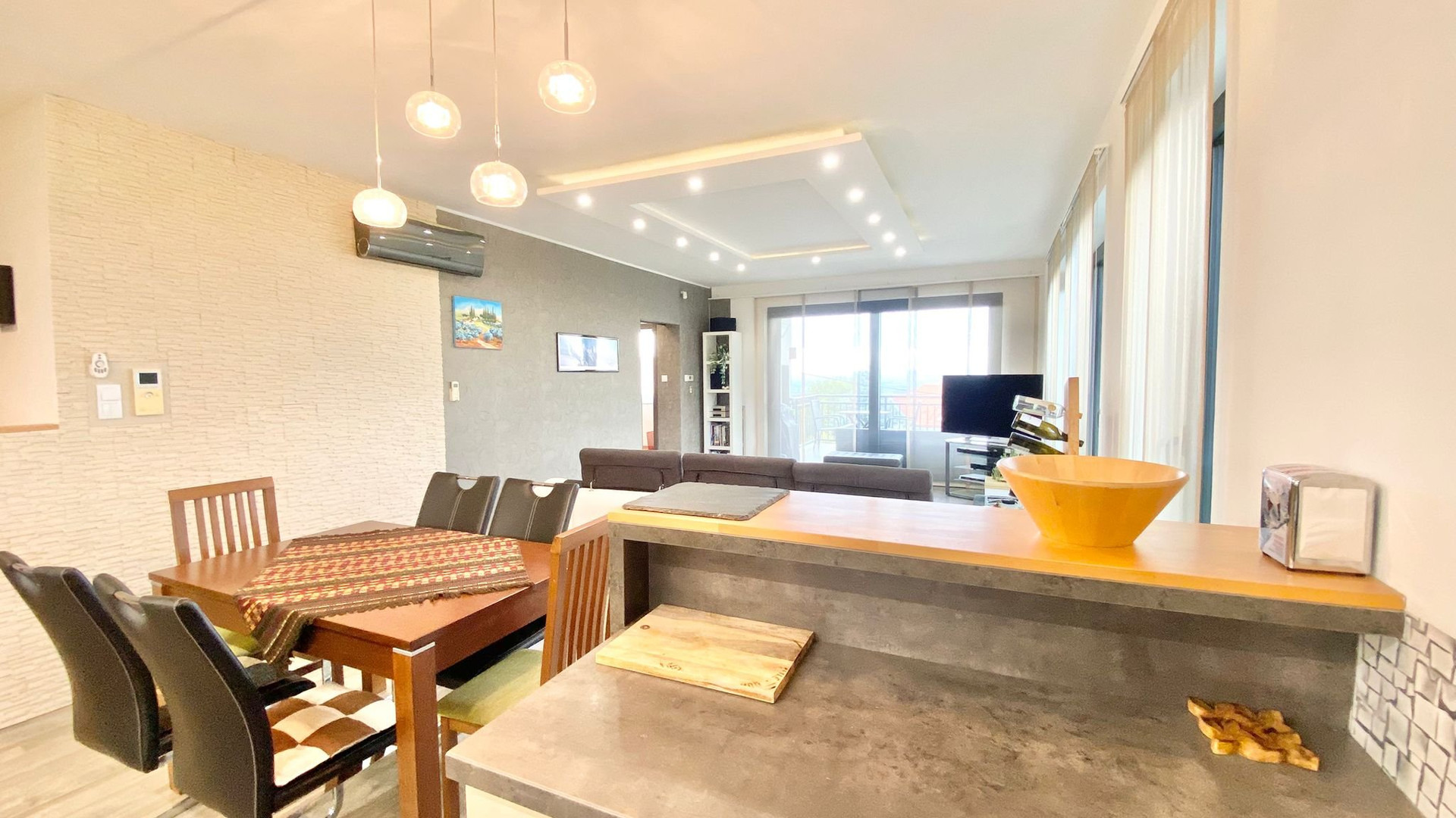 Kitchen counter and dining area