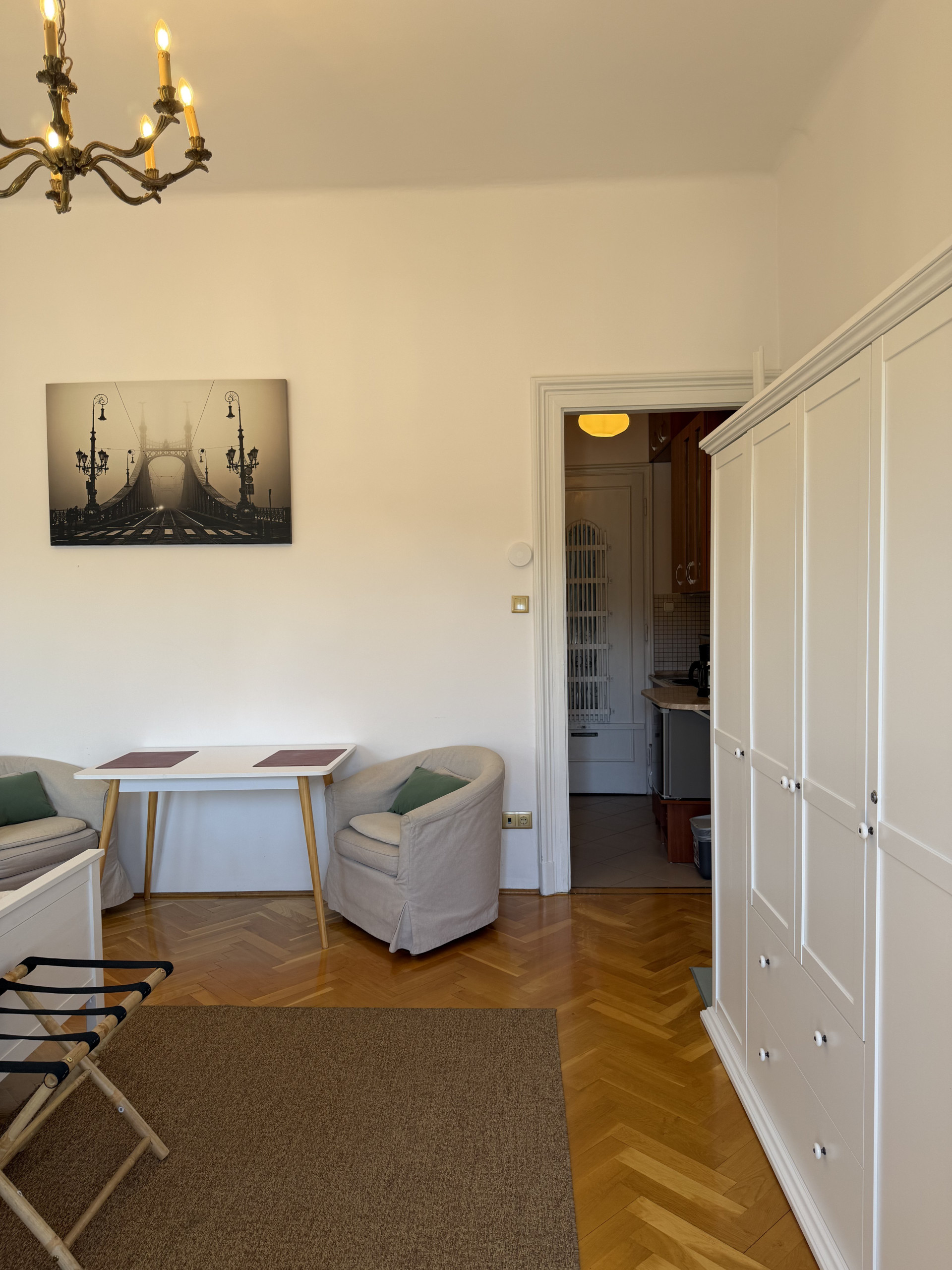 Living area with seating and wardrobe