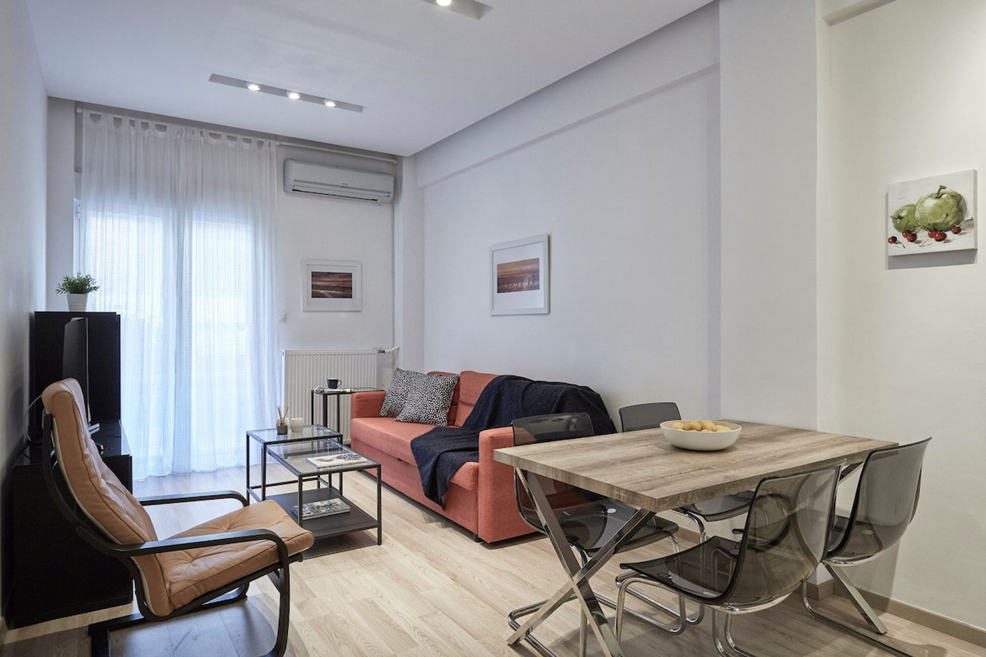 The living room and the dining table