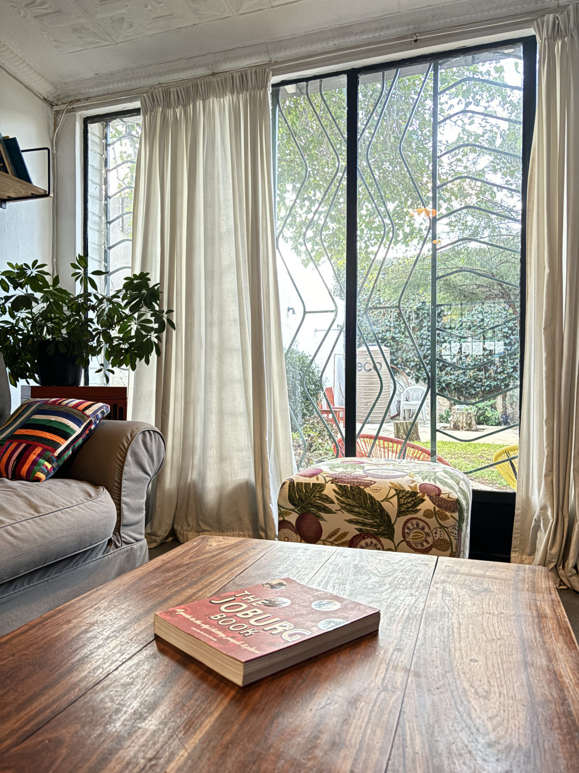 View into garden from living room
