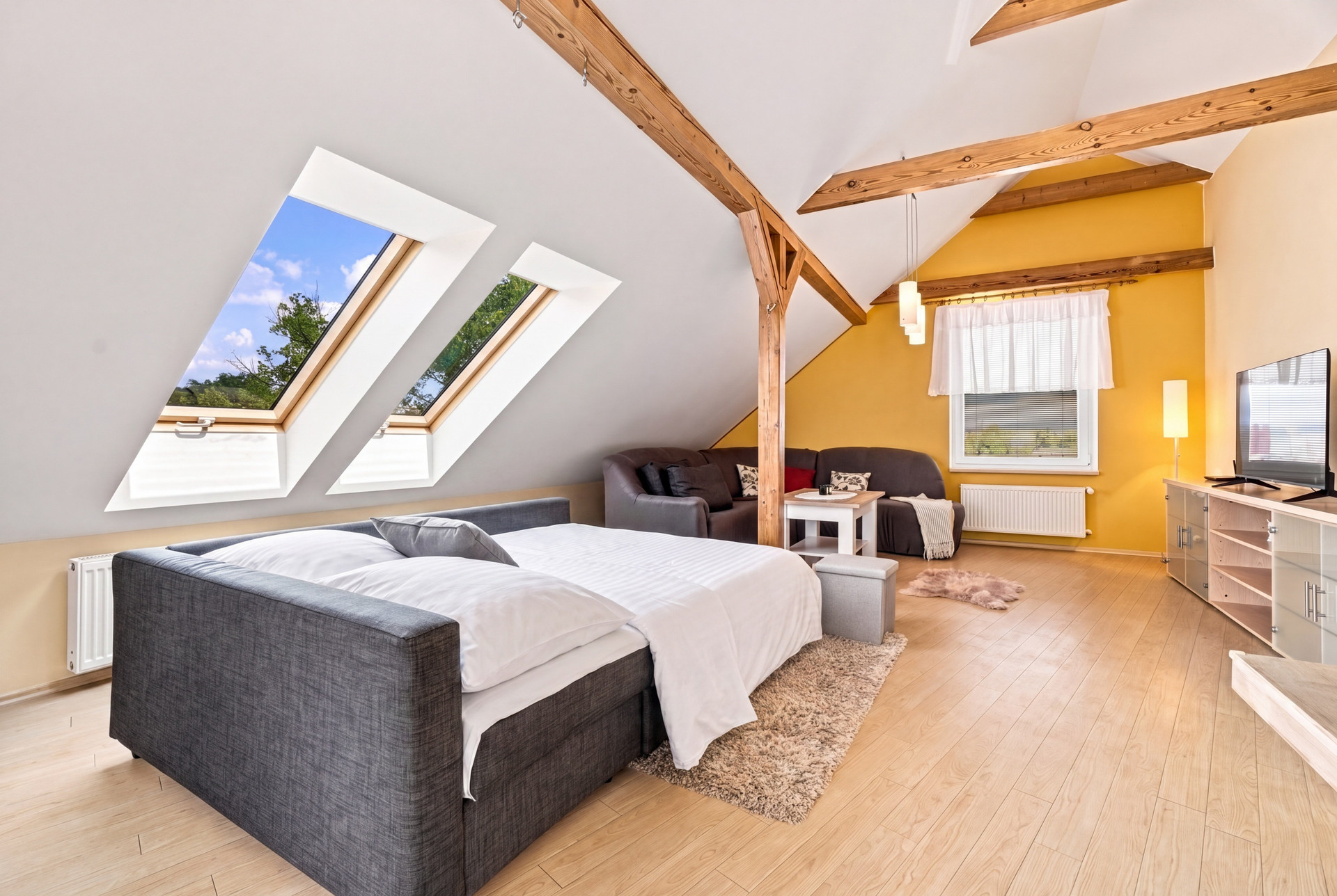 Bedroom with sofa and TV