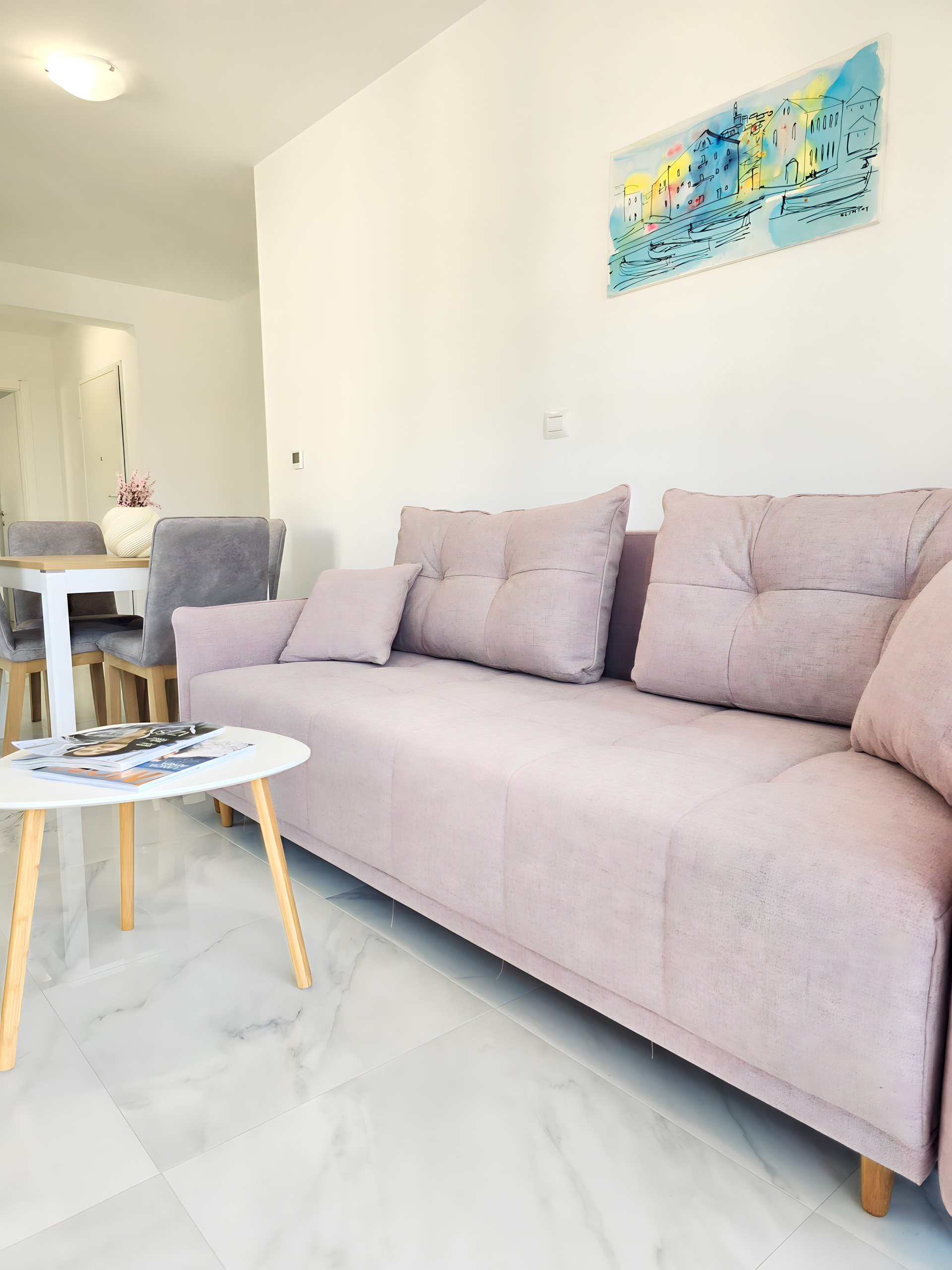 Living room pink sofa