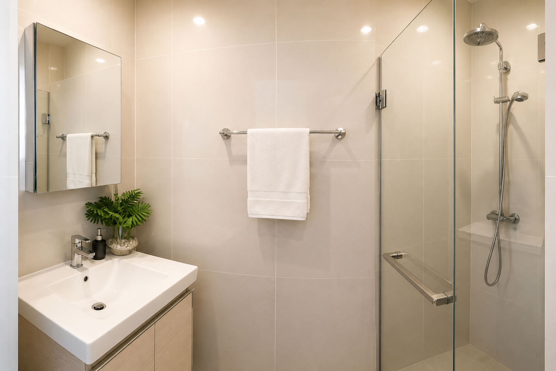 Clean bathroom with glass shower