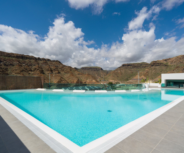 Pool view with mountain range
