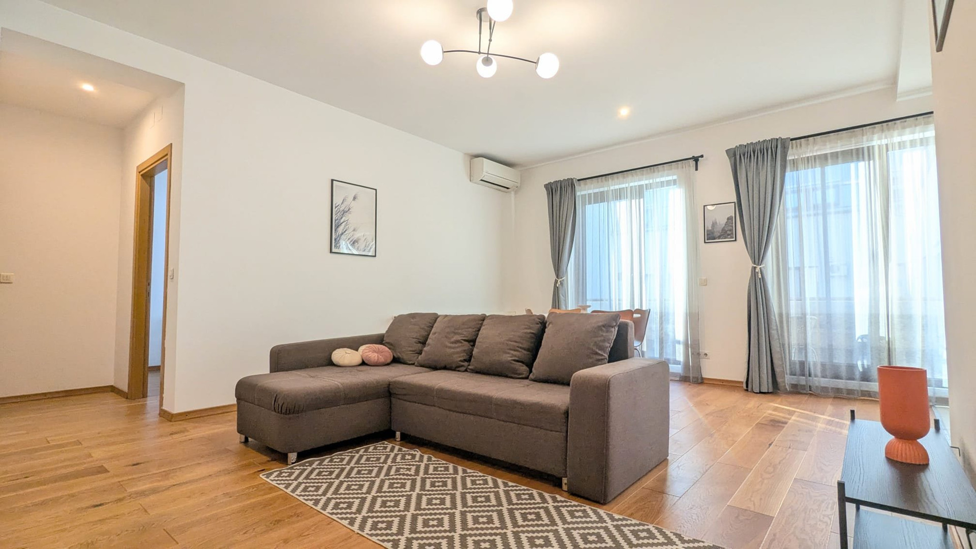 Bright living room with sofa