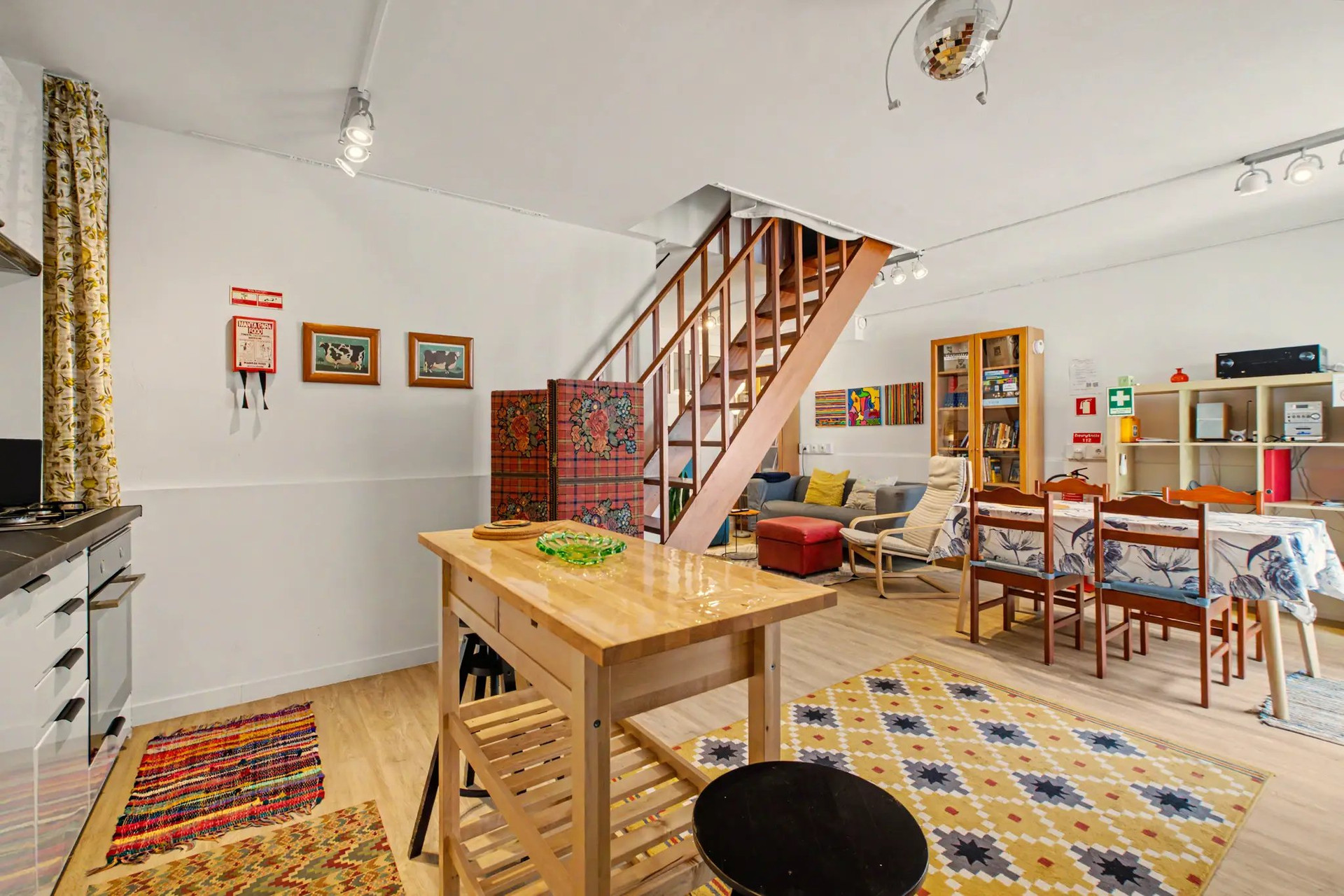 Open living space with stairs
