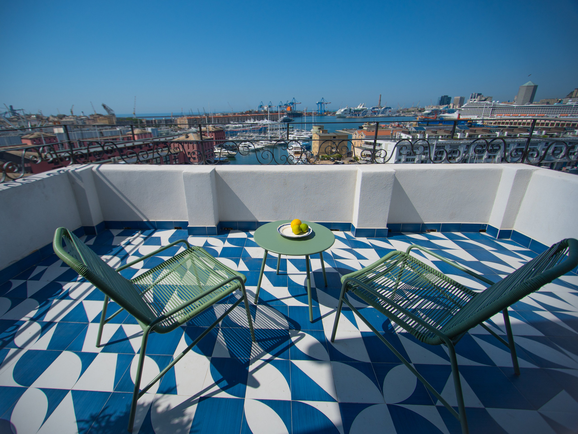 Rooftop terrace with harbor view