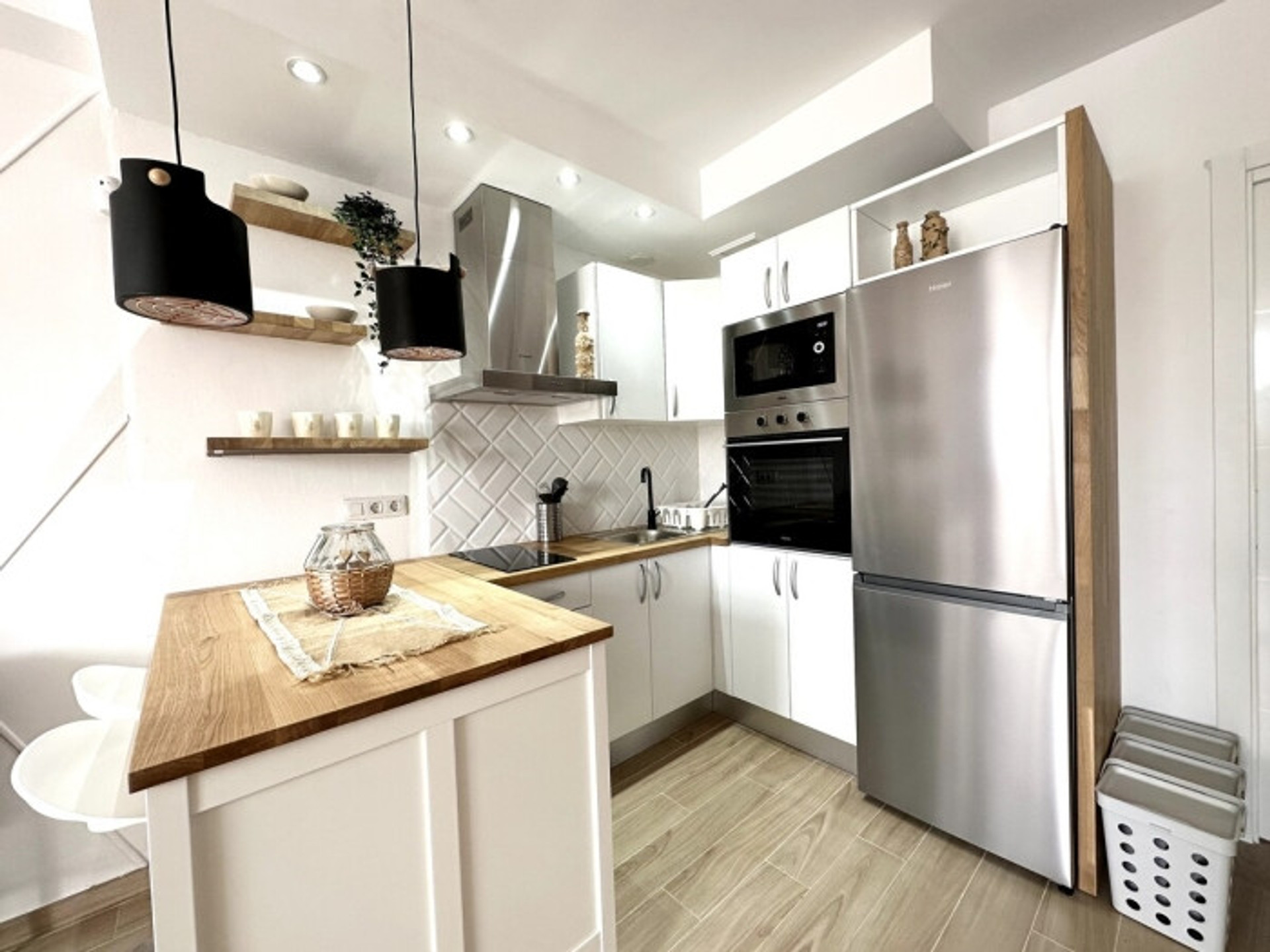Modern white kitchen with island