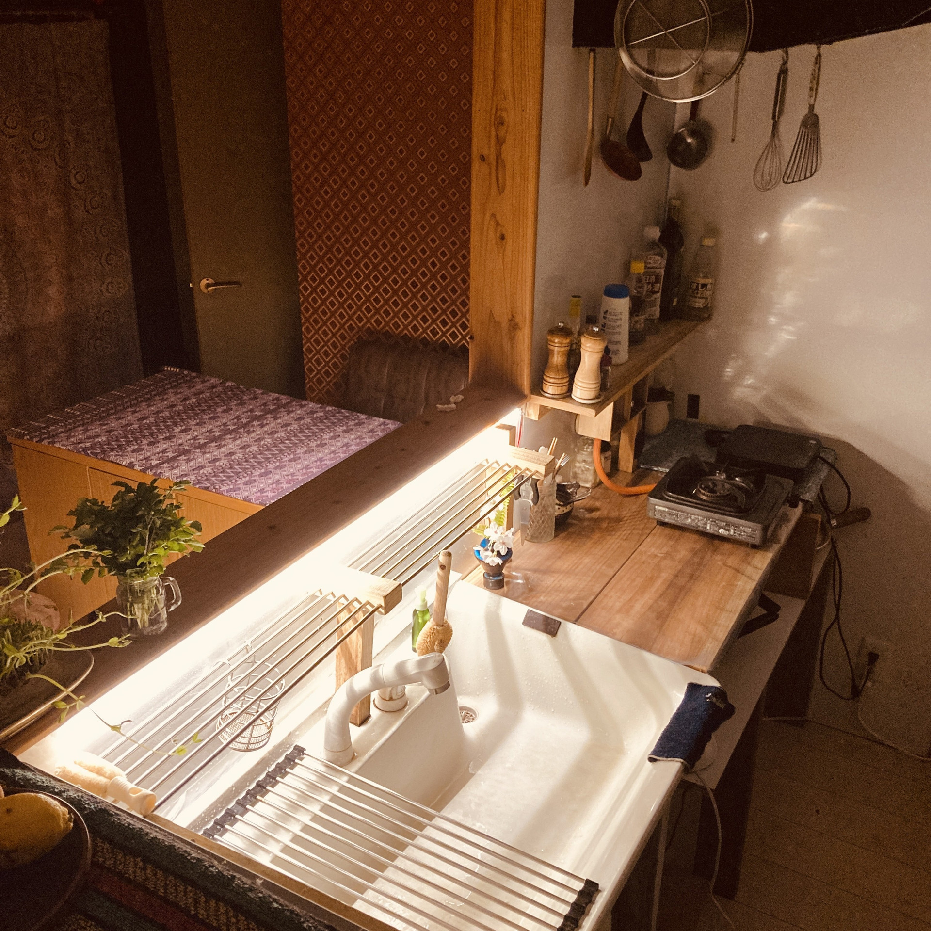 Kitchen sink with wooden countertop