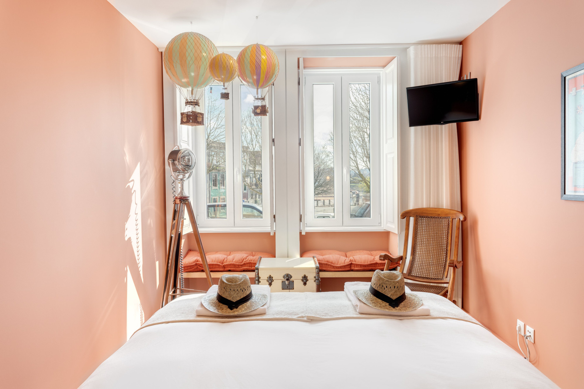 Bright bedroom with balloon decor