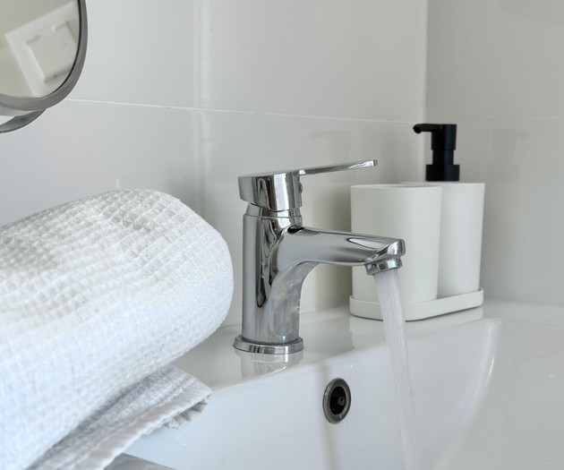 Bathroom sink faucet close-up