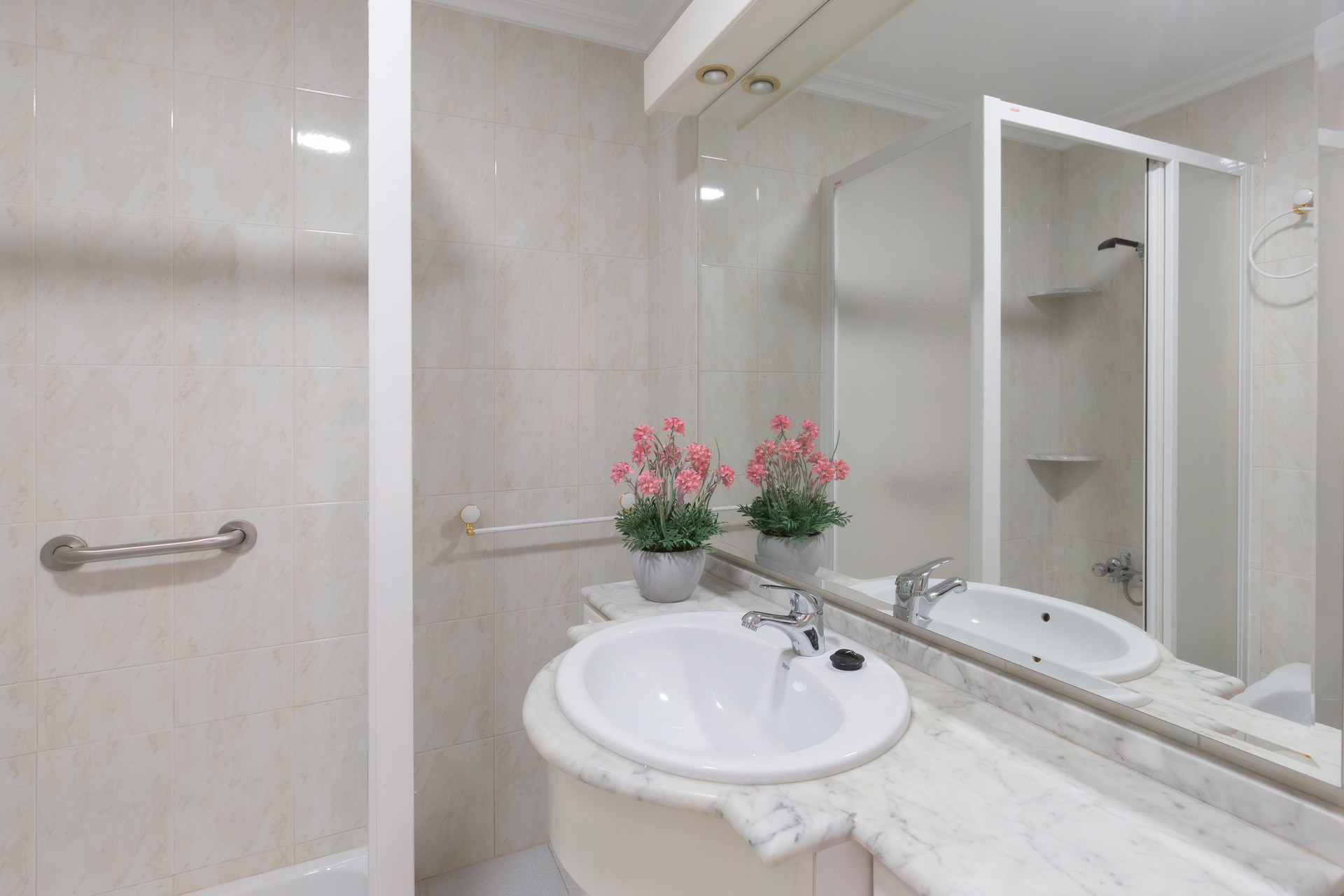 Bathroom sink and shower