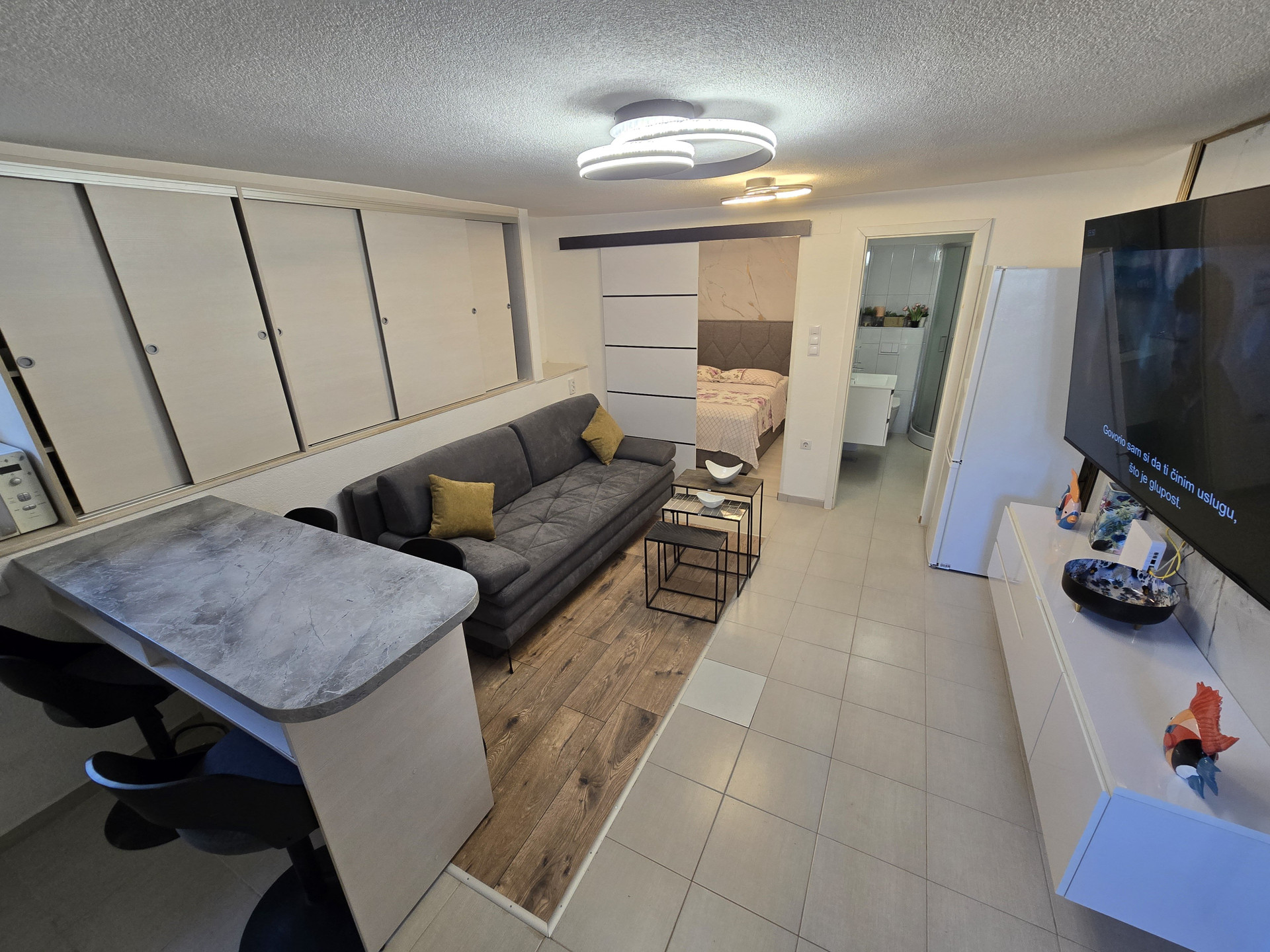 Living room with dining bar