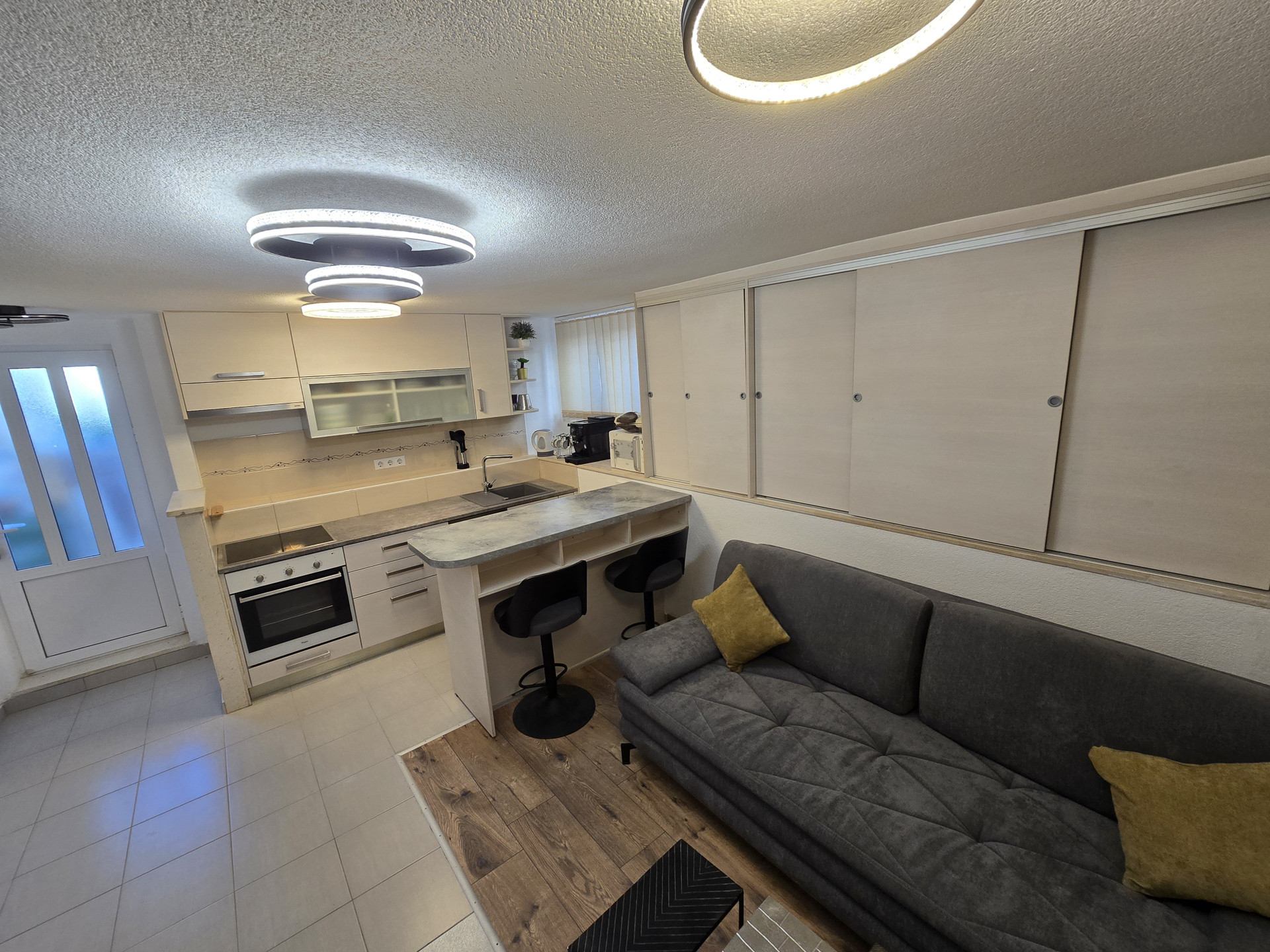Kitchen and living space overview