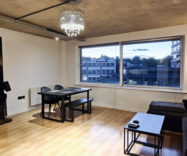 Living and dining with city view