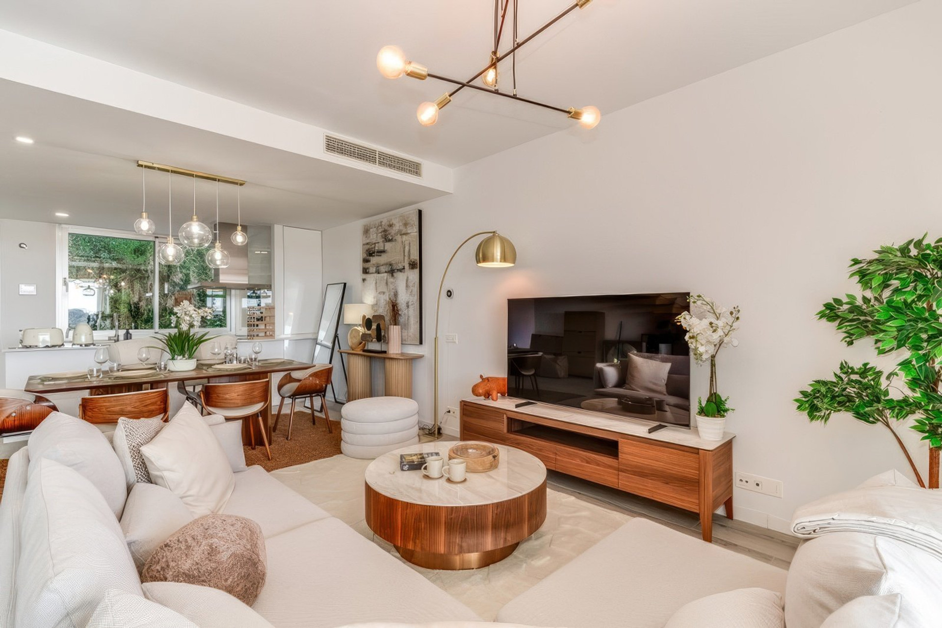 Living room with dining view