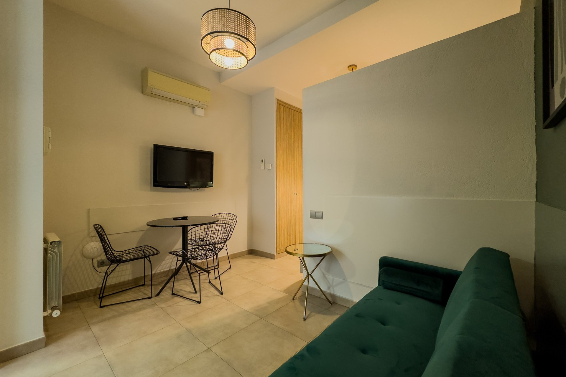 Seating area with TV and table