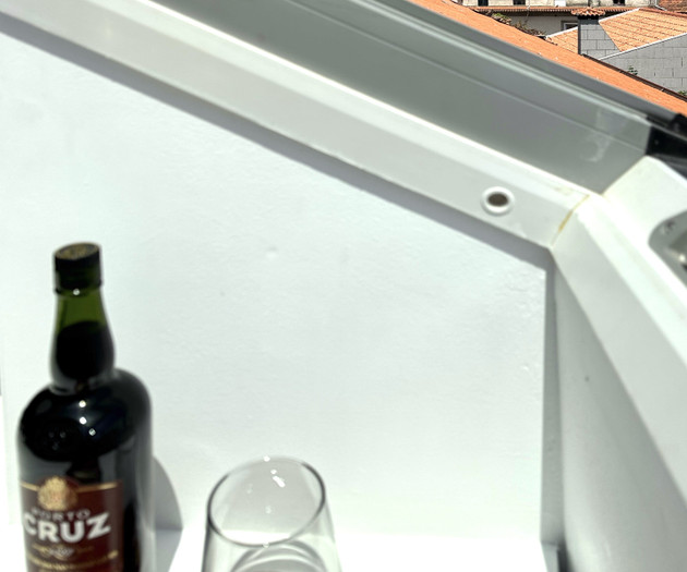 Rooftop view with wine bottle