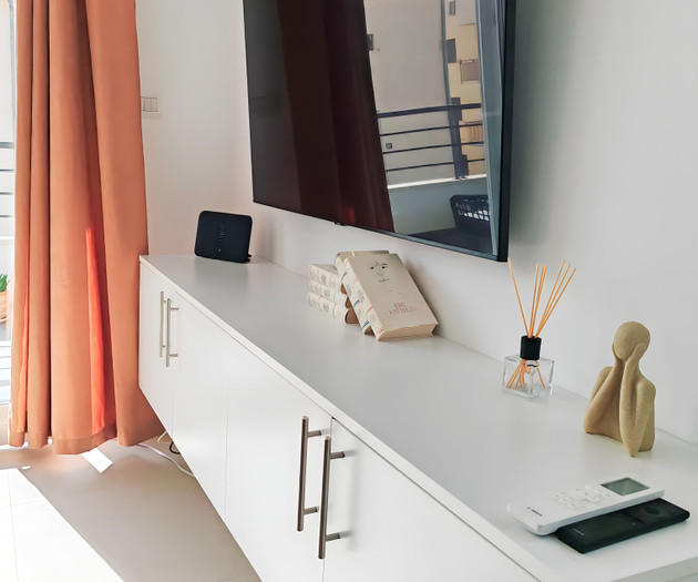 TV console with decor items