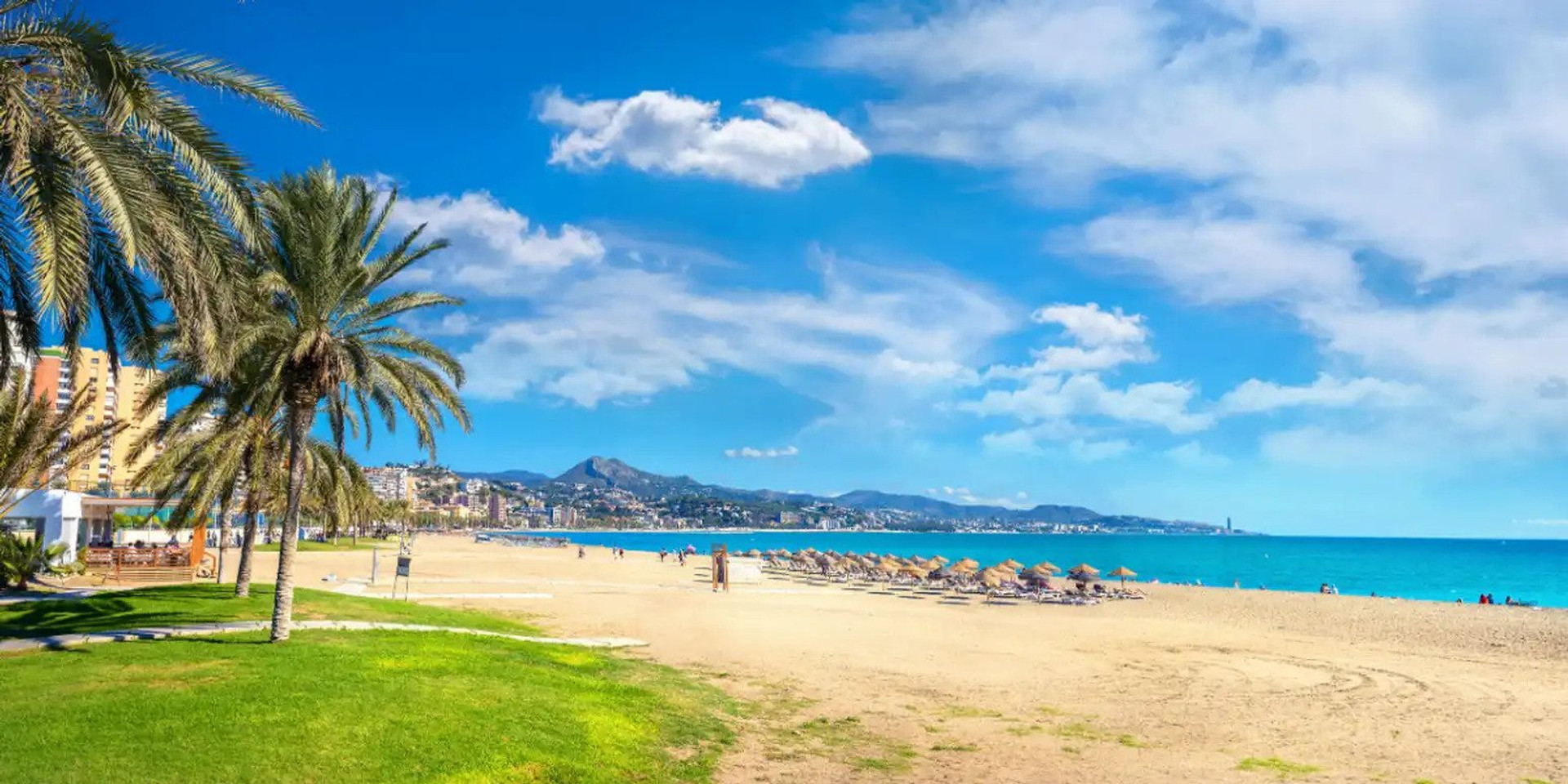 Sunny Malagueta beach panoramic view