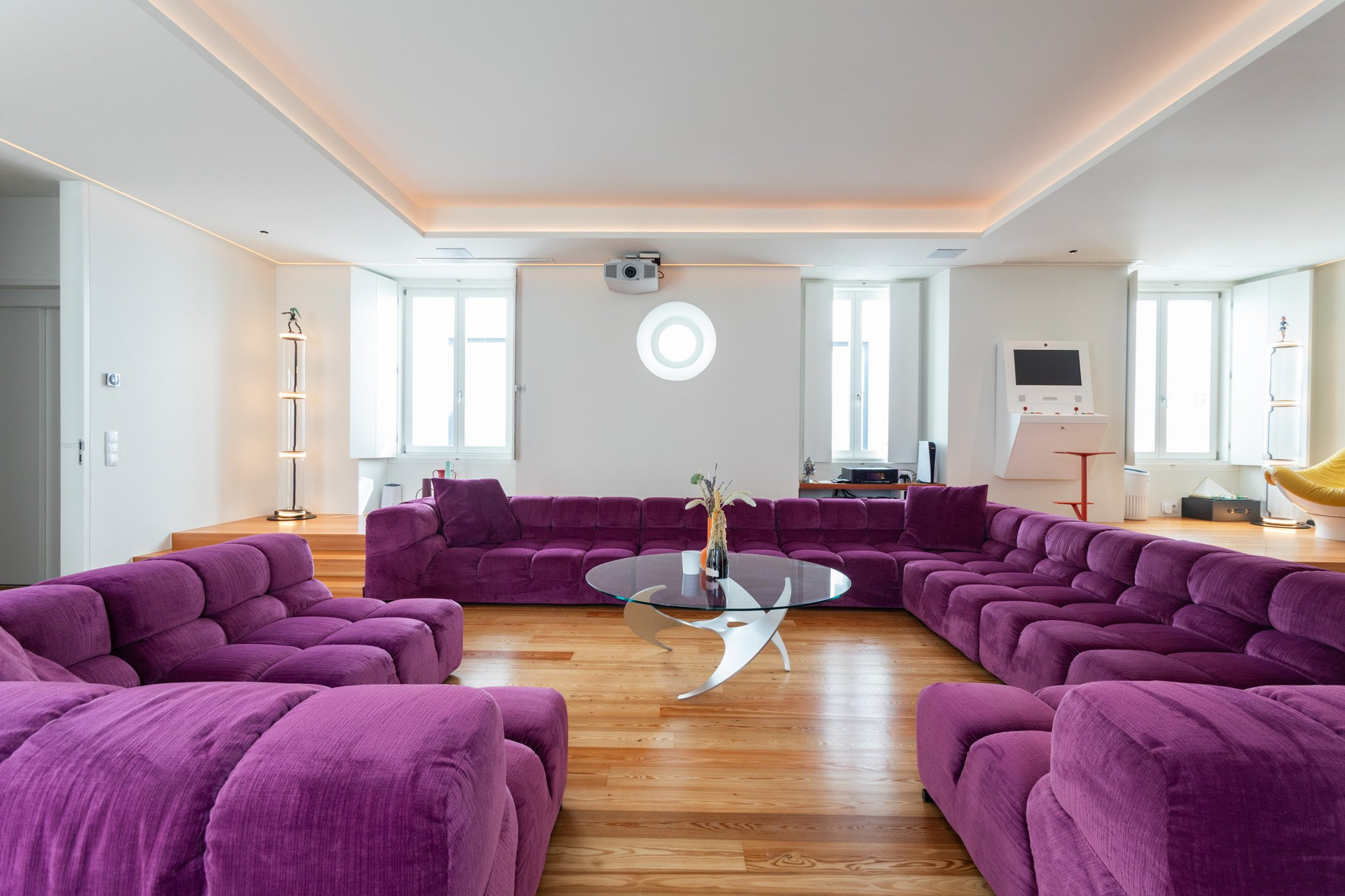 Spacious purple sectional living room