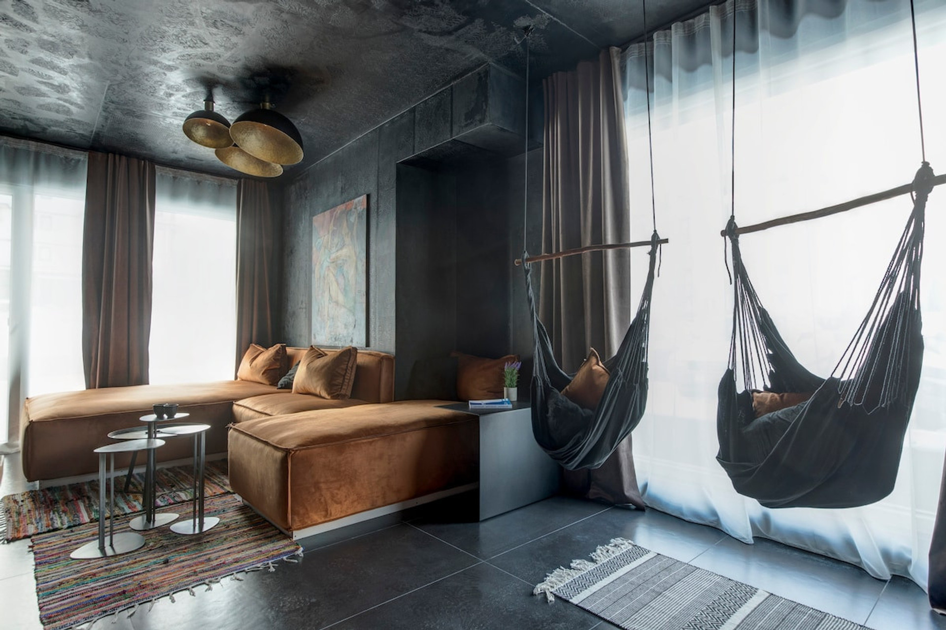 Bed, Living room, Seating area