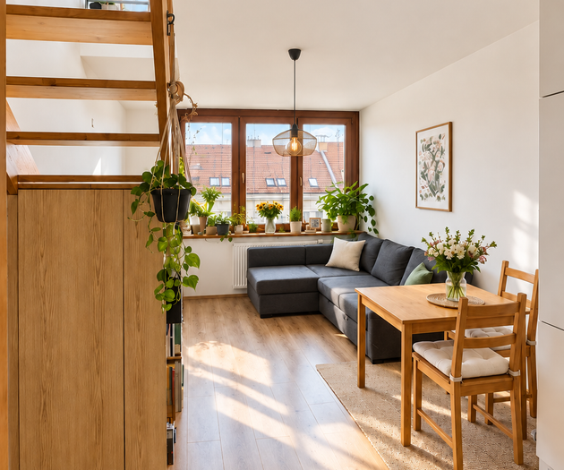Living room with dining table