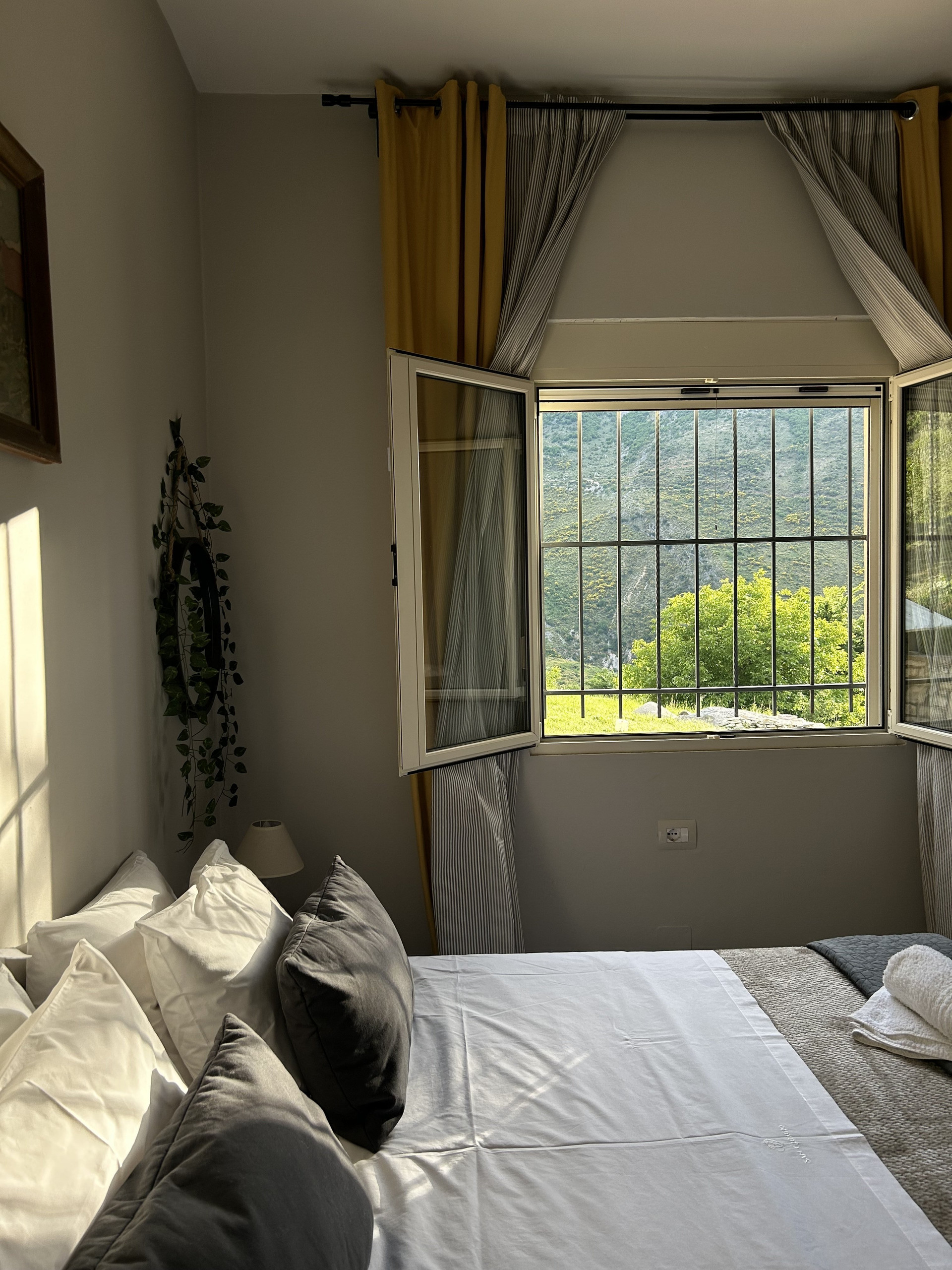 Bedroom with mountain view window