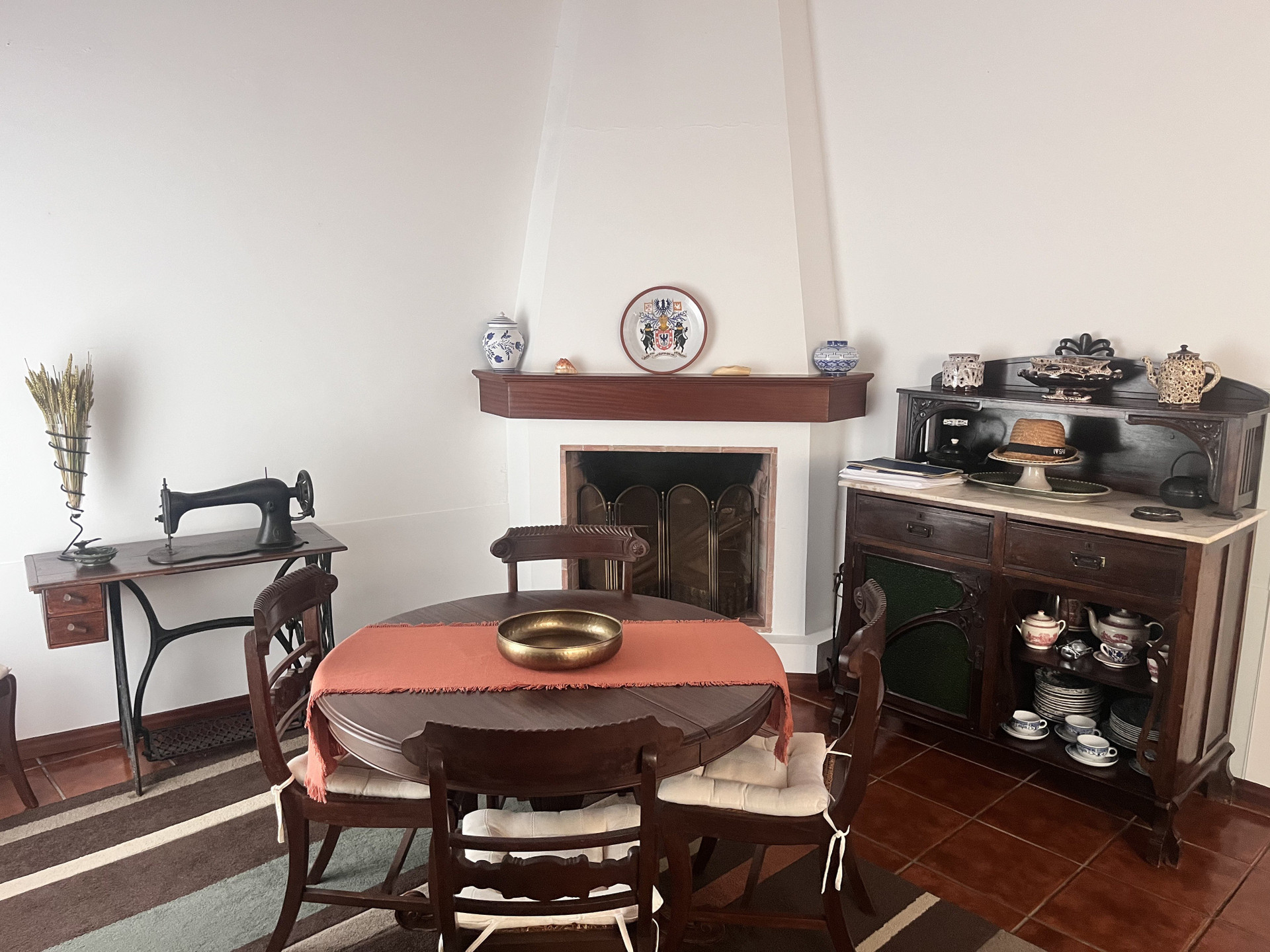 Dining area with fireplace